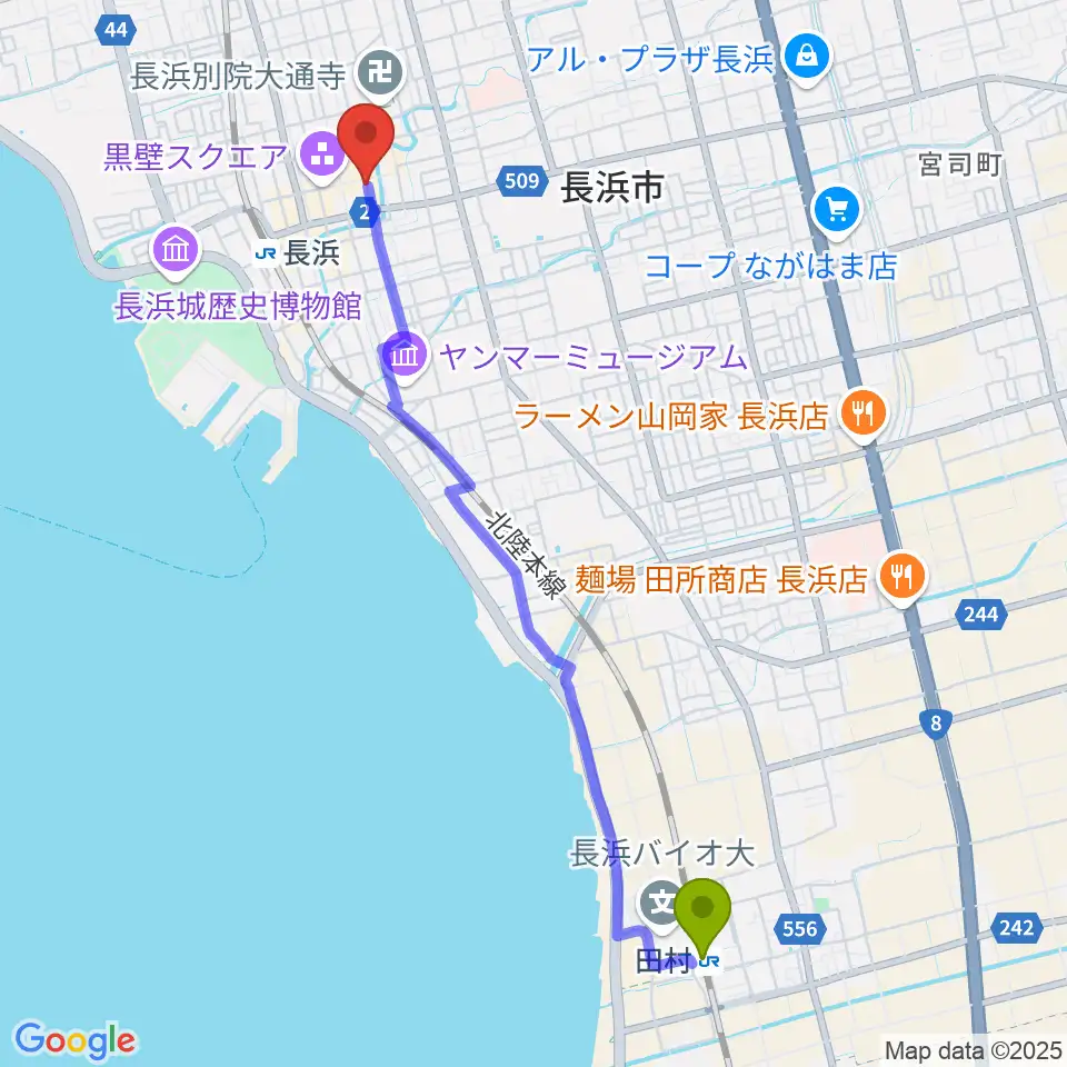 田村駅からきたむらカワイ音楽教室へのルートマップ地図