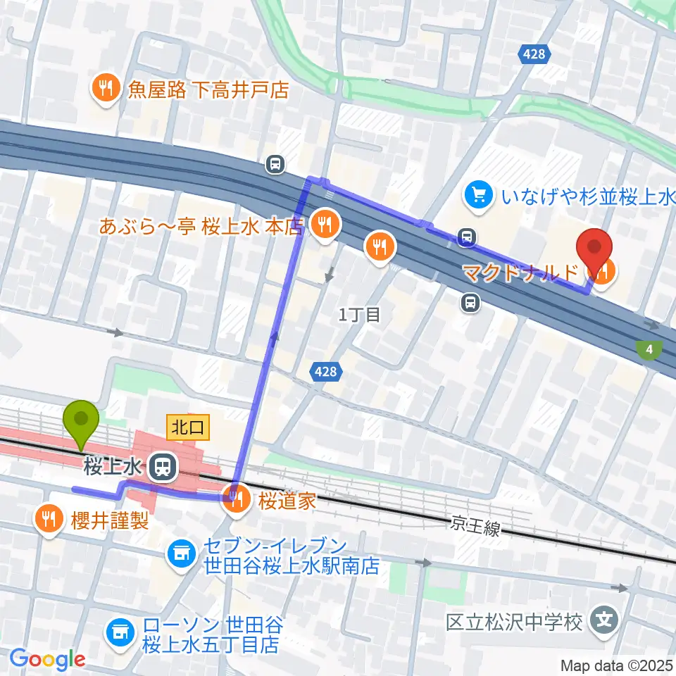 バイオリンレガートの最寄駅桜上水駅からの徒歩ルート（約6分）地図