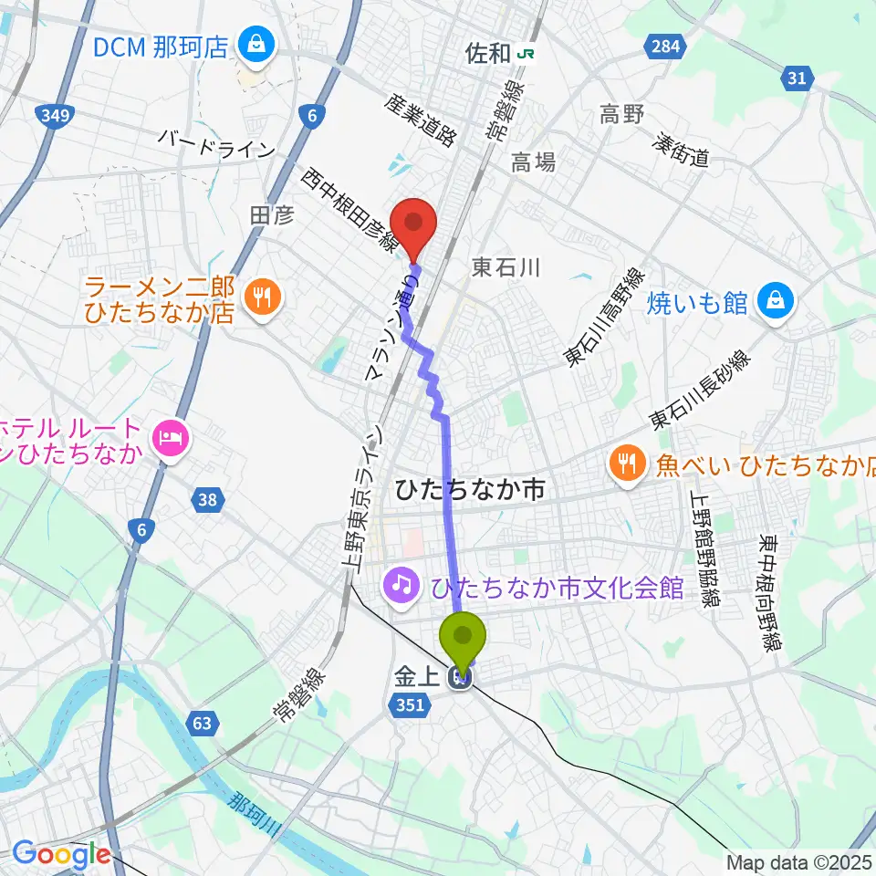 金上駅からスタジオ音楽工房へのルートマップ地図