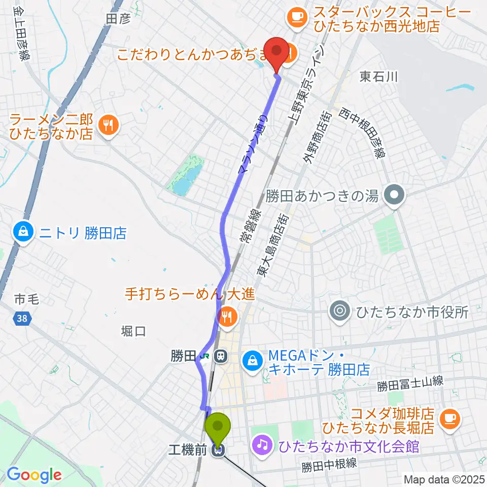 工機前駅からスタジオ音楽工房へのルートマップ地図