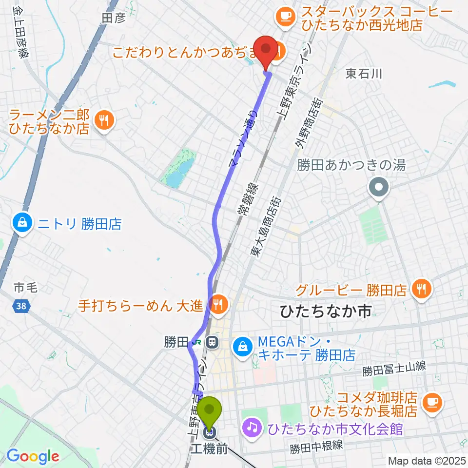 工機前駅からスタジオ音楽工房へのルートマップ地図