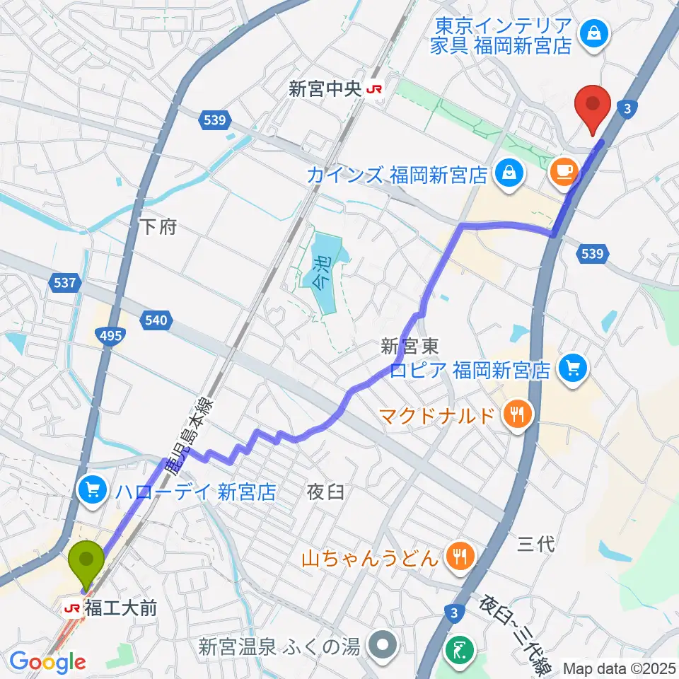 福工大前駅からMUSIC STUDIO BEBOPへのルートマップ地図