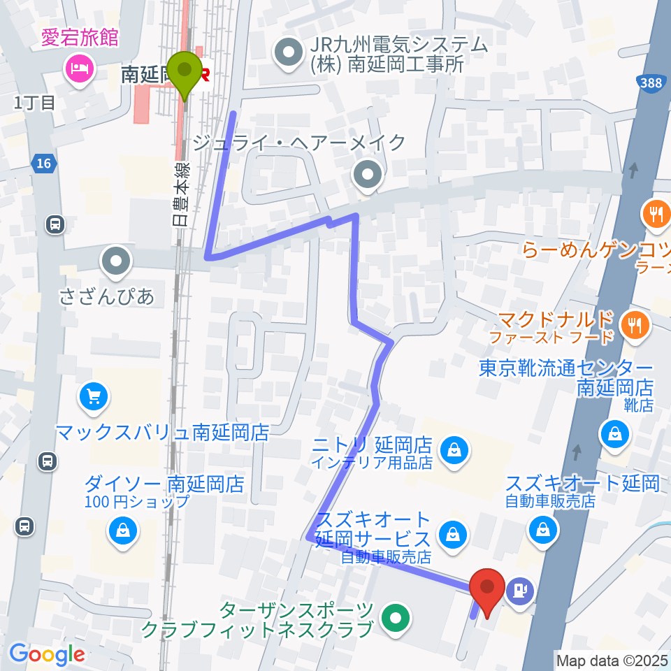 カジオンスタジオ 音楽教室の最寄駅南延岡駅からの徒歩ルート（約7分）地図