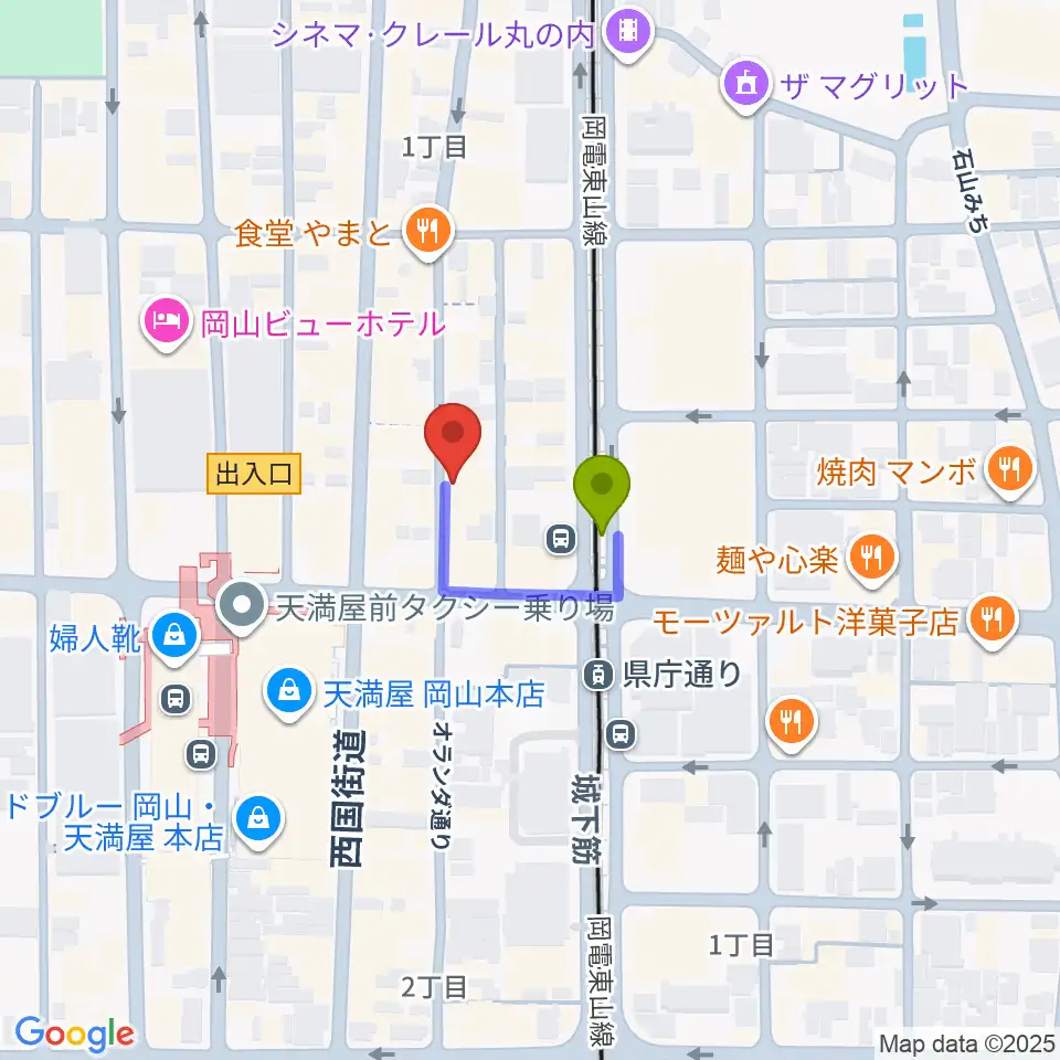 岡山イマージュの最寄駅県庁通り駅からの徒歩ルート（約1分）地図