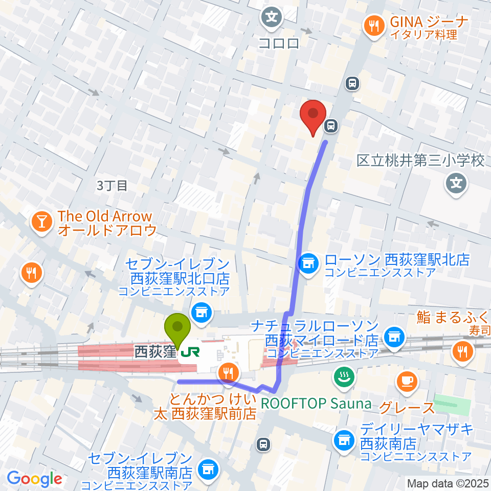 STUDIO UENの最寄駅西荻窪駅からの徒歩ルート（約4分）地図