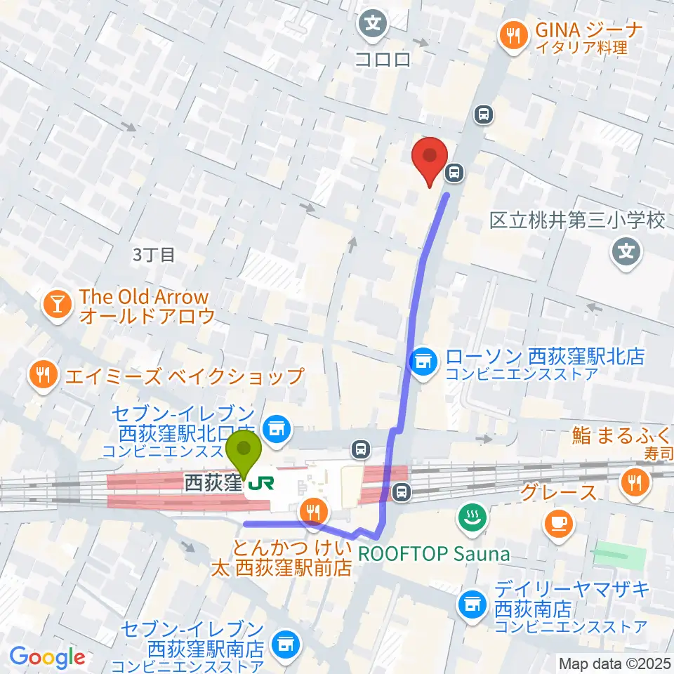 STUDIO UENの最寄駅西荻窪駅からの徒歩ルート（約4分）地図