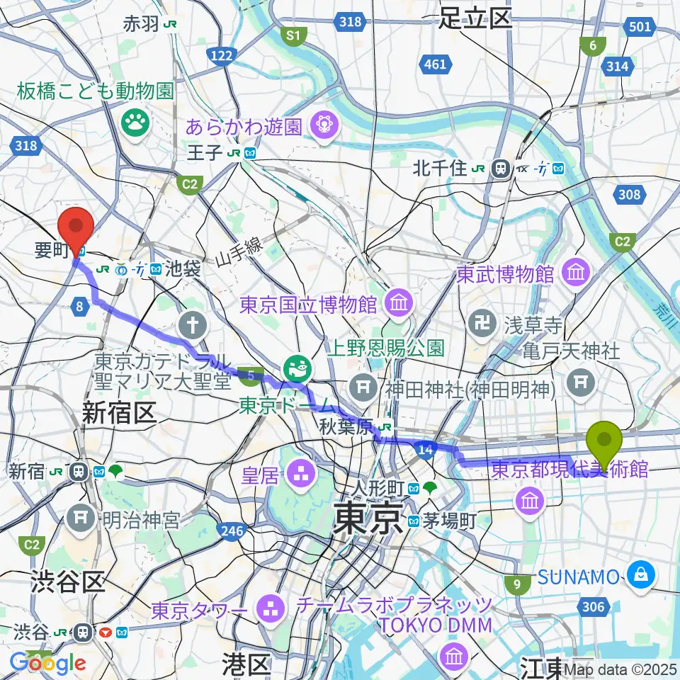 西大島駅から黒坂音楽工房へのルートマップ地図