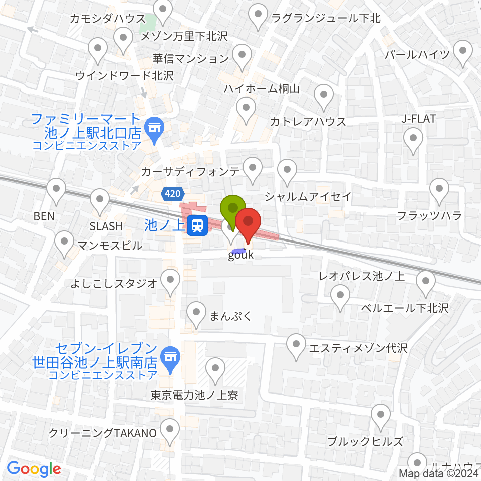 ヤマテピアノの最寄駅池ノ上駅からの徒歩ルート（約0分）地図