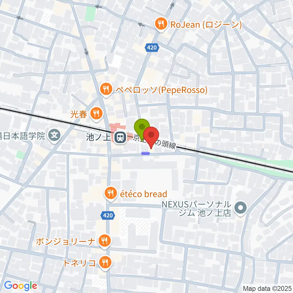 ヤマテピアノの最寄駅池ノ上駅からの徒歩ルート（約0分）地図