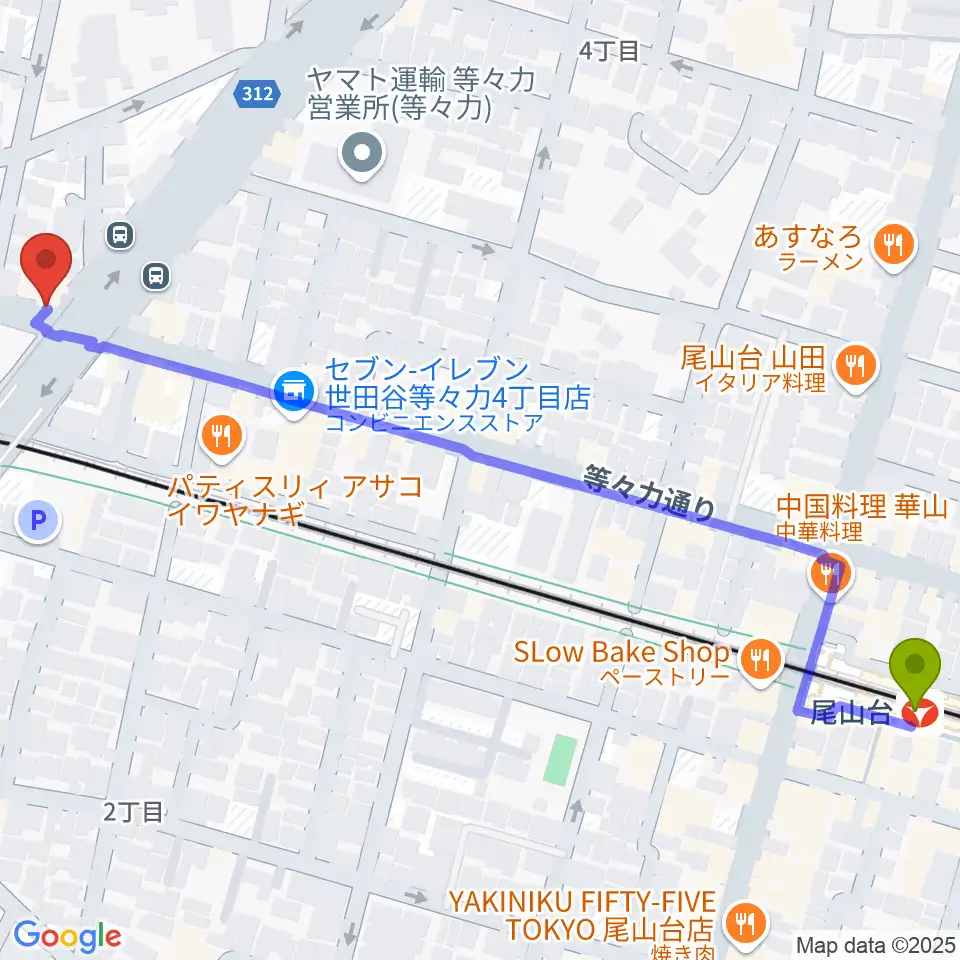 尾山台駅からstudio LABOへのルートマップ地図