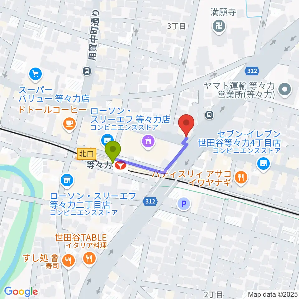 studio LABOの最寄駅等々力駅からの徒歩ルート（約2分）地図