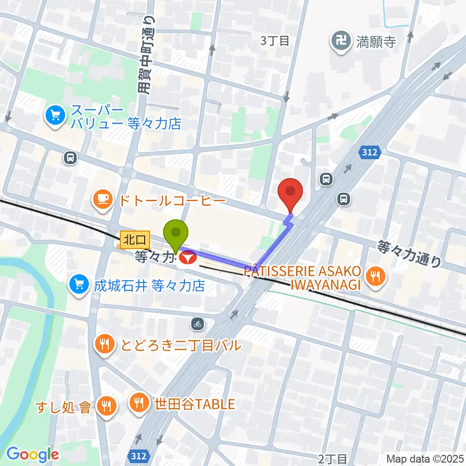 studio LABOの最寄駅等々力駅からの徒歩ルート（約2分）地図