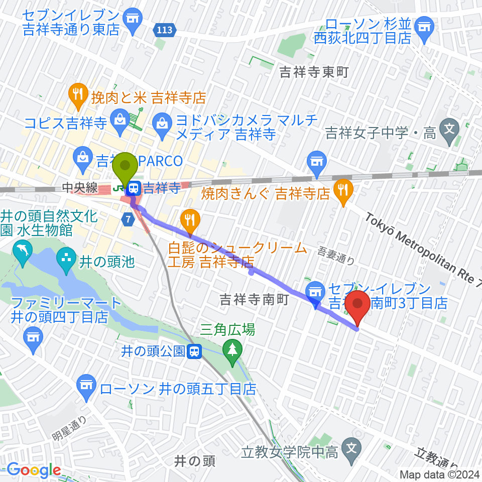 吉祥寺駅からAir GARAGEへのルートマップ地図