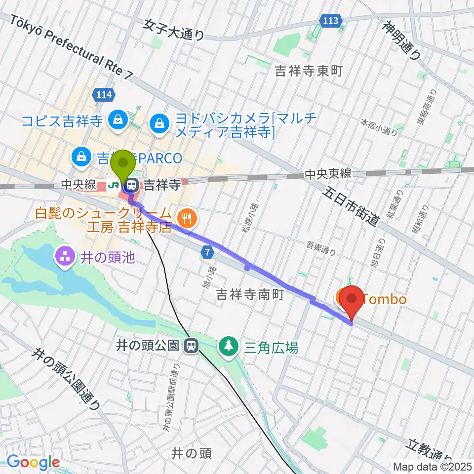 吉祥寺駅からAir GARAGEへのルートマップ地図