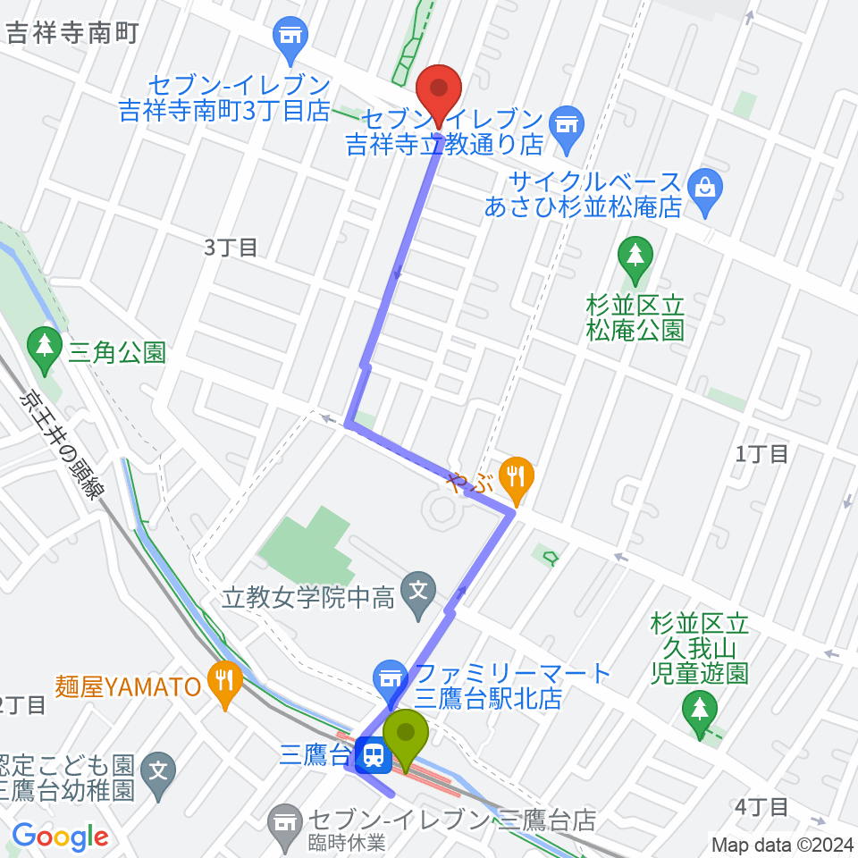 三鷹台駅からAir GARAGEへのルートマップ地図