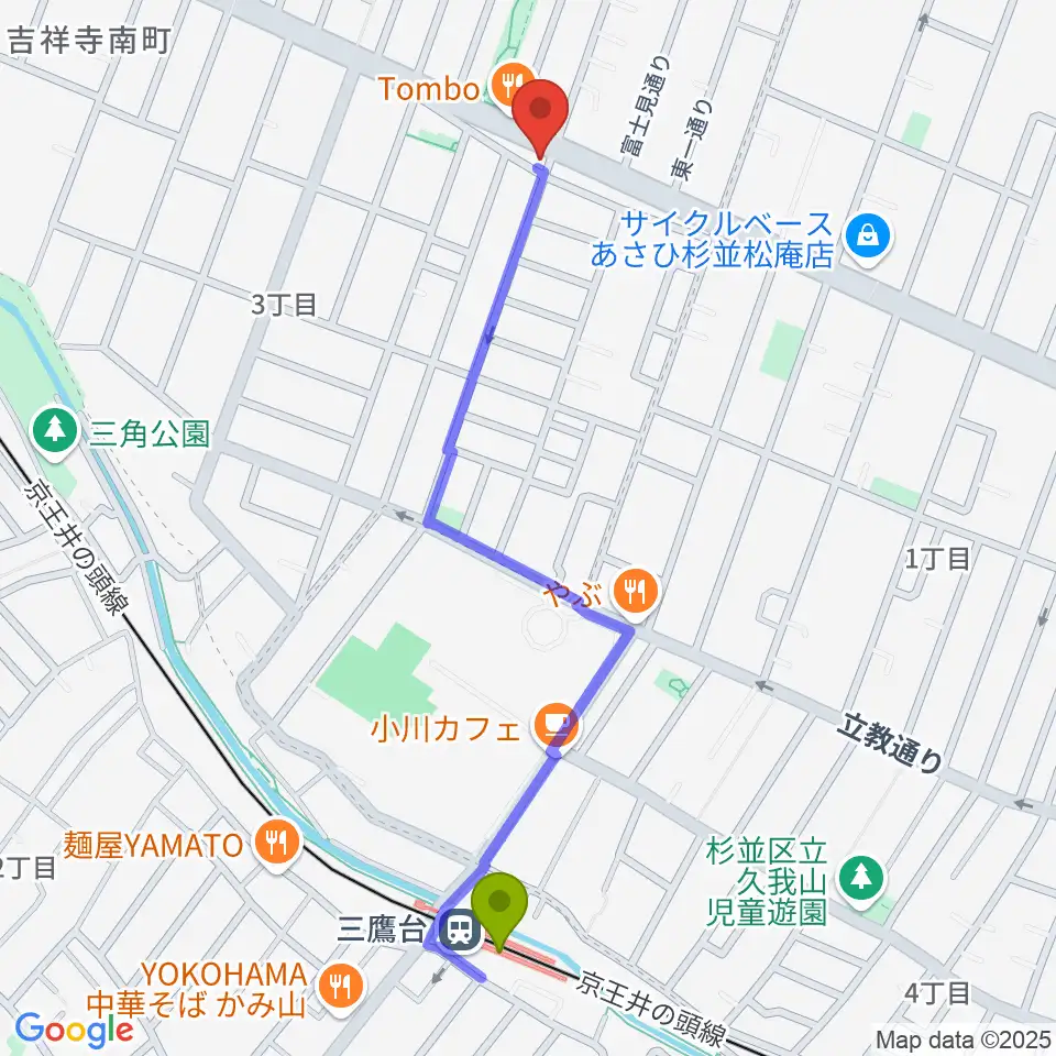 三鷹台駅からAir GARAGEへのルートマップ地図
