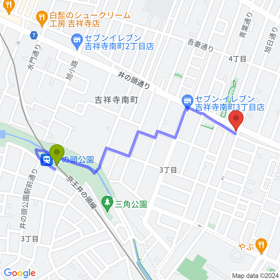 Air GARAGEの最寄駅井の頭公園駅からの徒歩ルート（約10分）地図