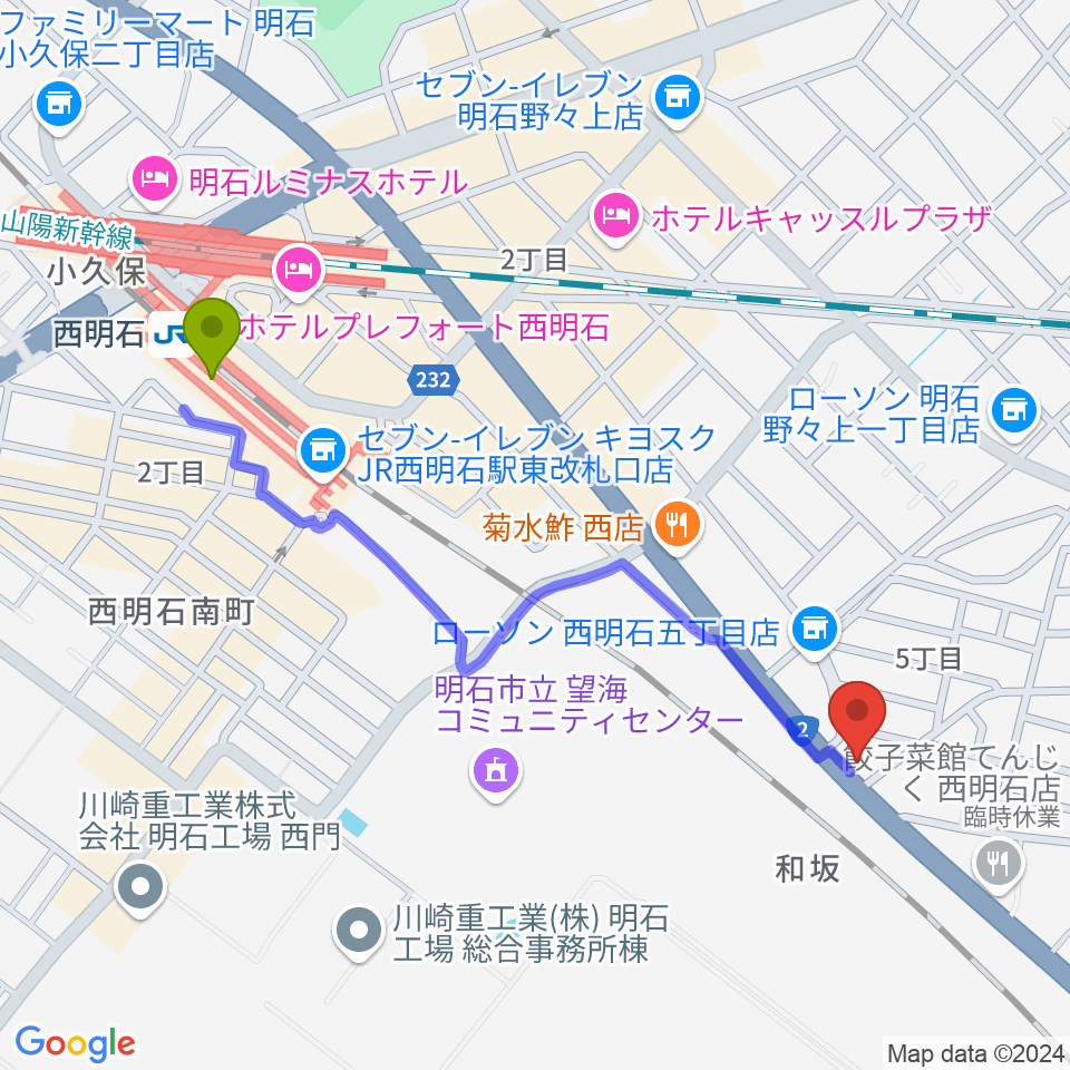 studio TRIADの最寄駅西明石駅からの徒歩ルート（約11分）地図