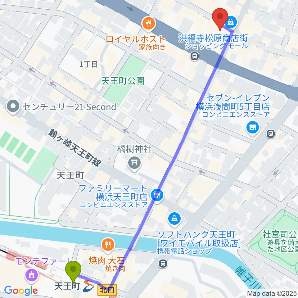 スタジオOUT of DATEの最寄駅天王町駅からの徒歩ルート（約8分）地図