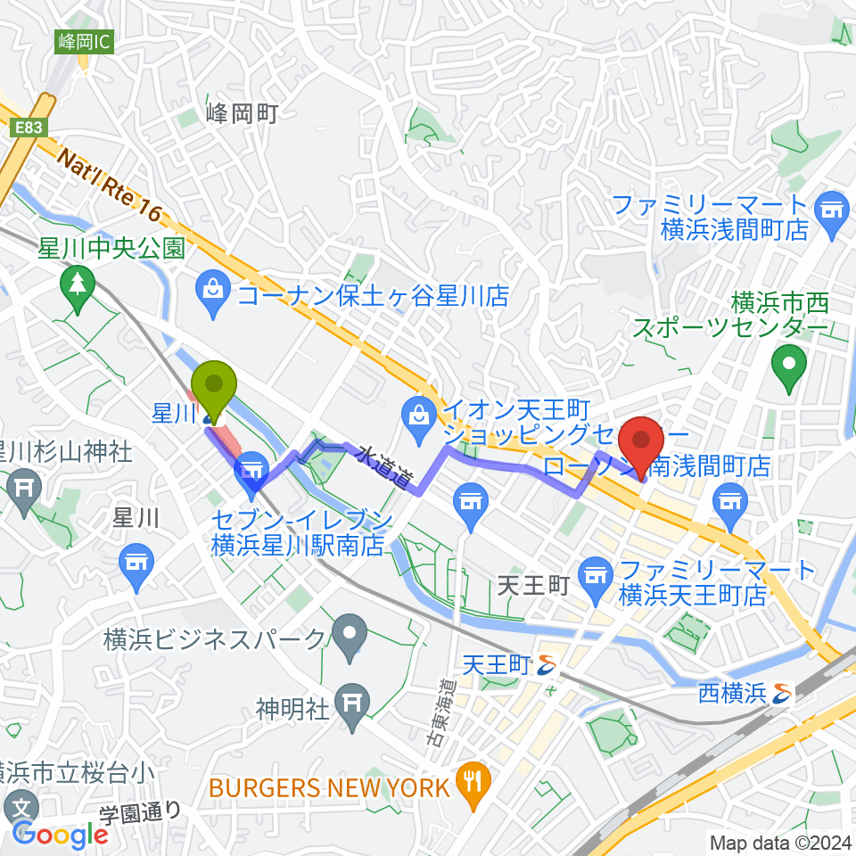 星川駅からスタジオOUT of DATEへのルートマップ地図