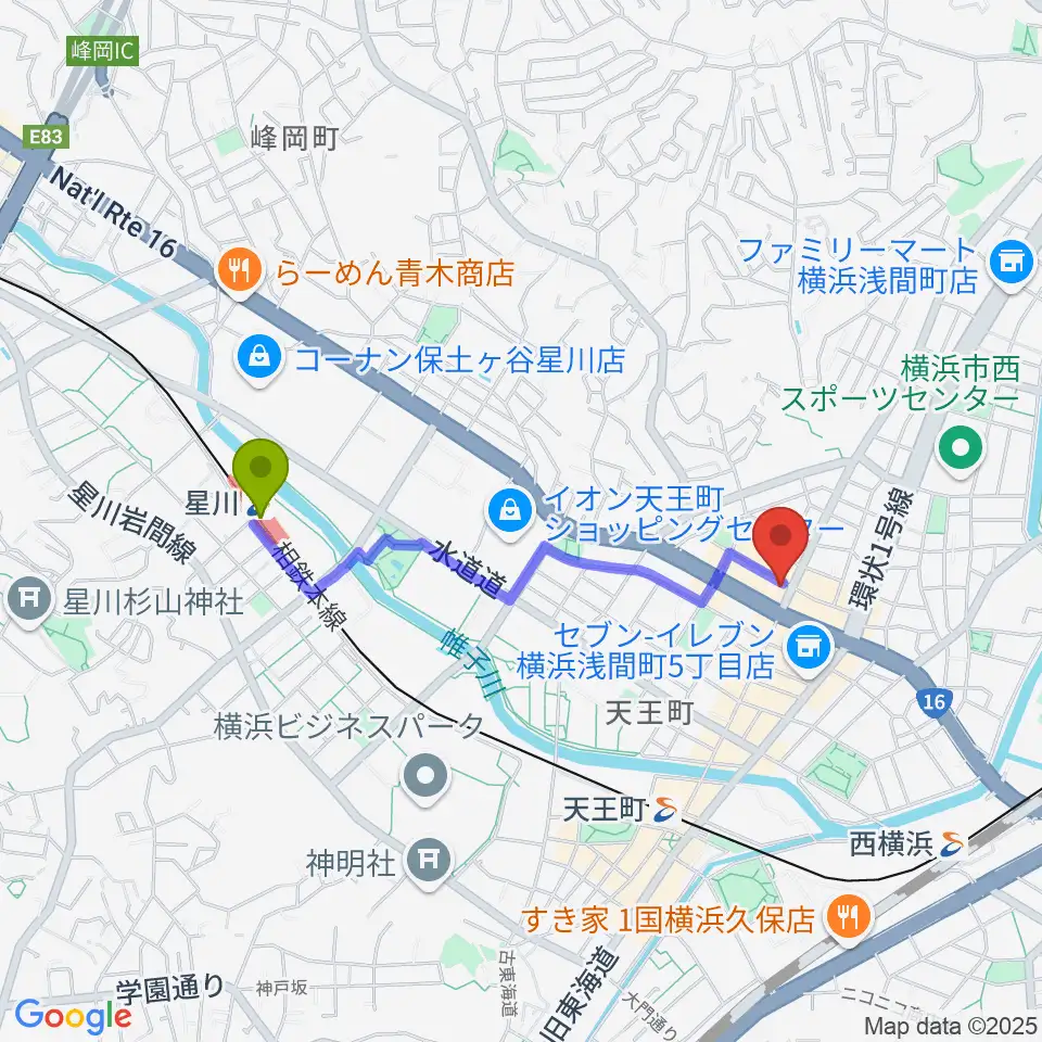 星川駅からスタジオOUT of DATEへのルートマップ地図