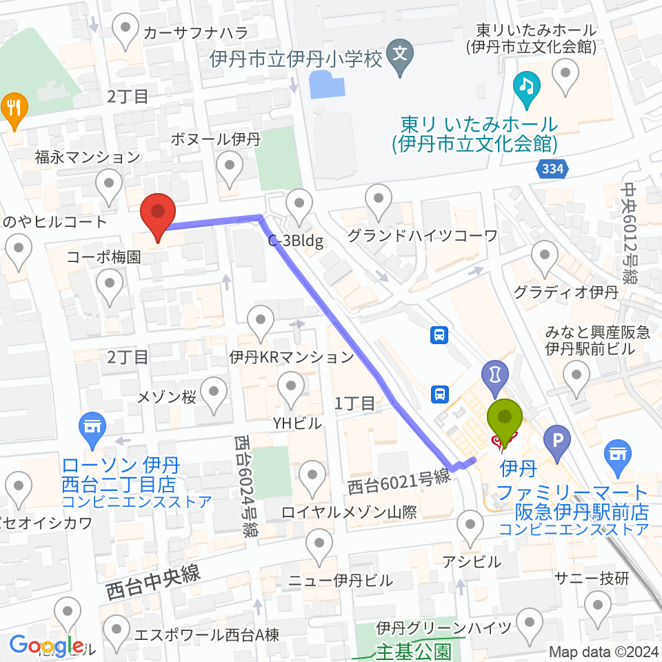 とらいするの最寄駅伊丹駅からの徒歩ルート（約5分）地図