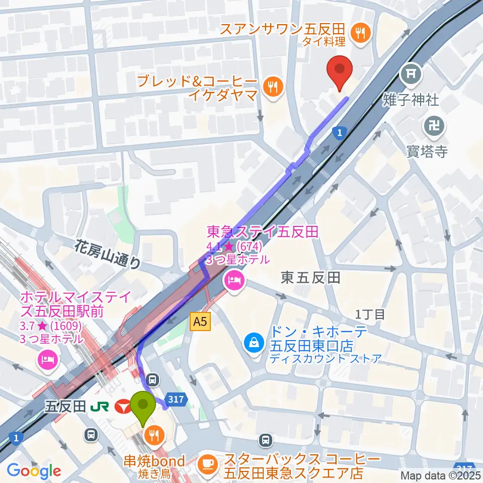アルモニーアの最寄駅五反田駅からの徒歩ルート（約6分）地図