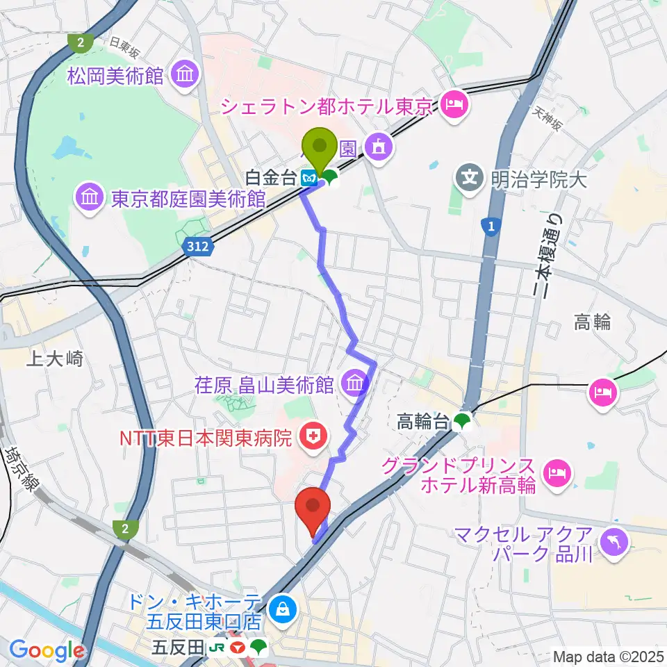 白金台駅からアルモニーアへのルートマップ地図