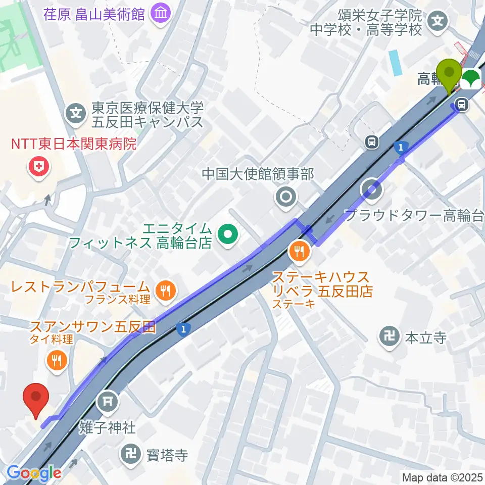高輪台駅からアルモニーアへのルートマップ地図