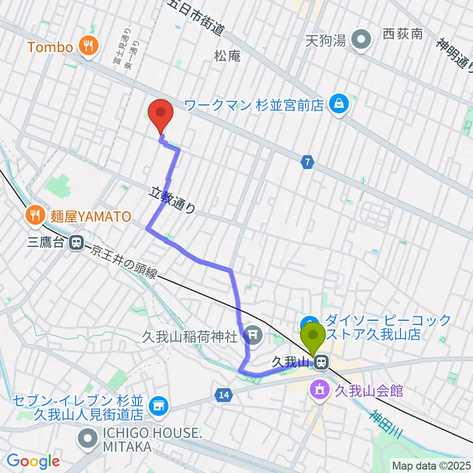 久我山駅から平野真理子ピアノ音楽教室へのルートマップ地図
