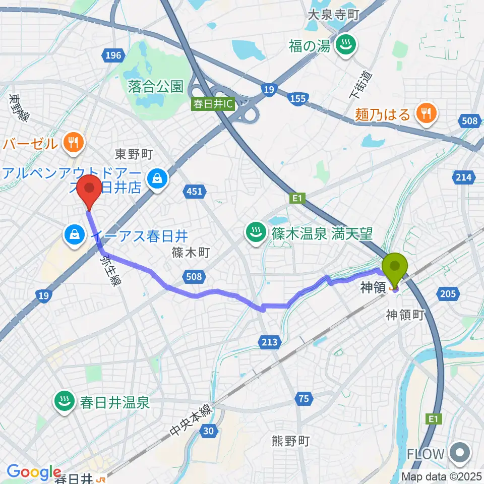 神領駅から楽器の青ラボへのルートマップ地図