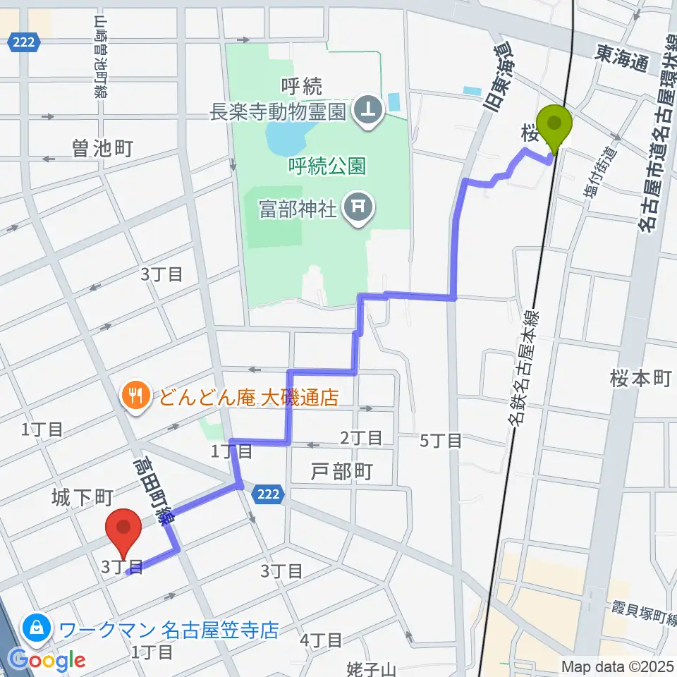 桜駅から楽器の青ラボへのルートマップ地図