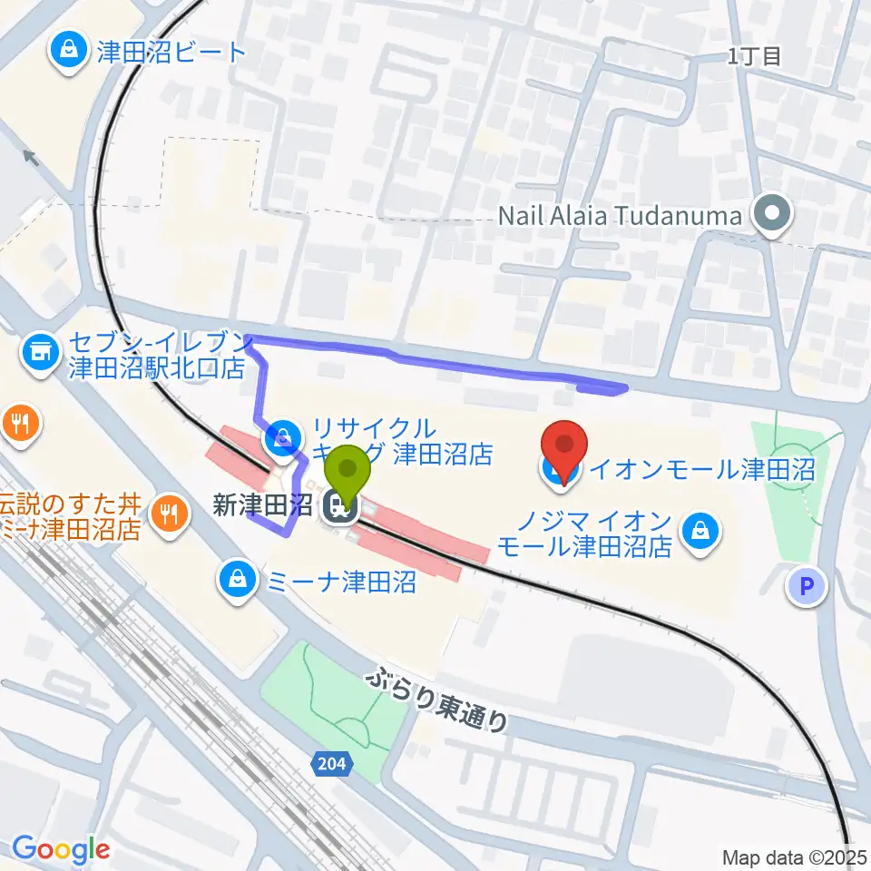伊藤楽器 津田沼センターの最寄駅新津田沼駅からの徒歩ルート（約2分）地図