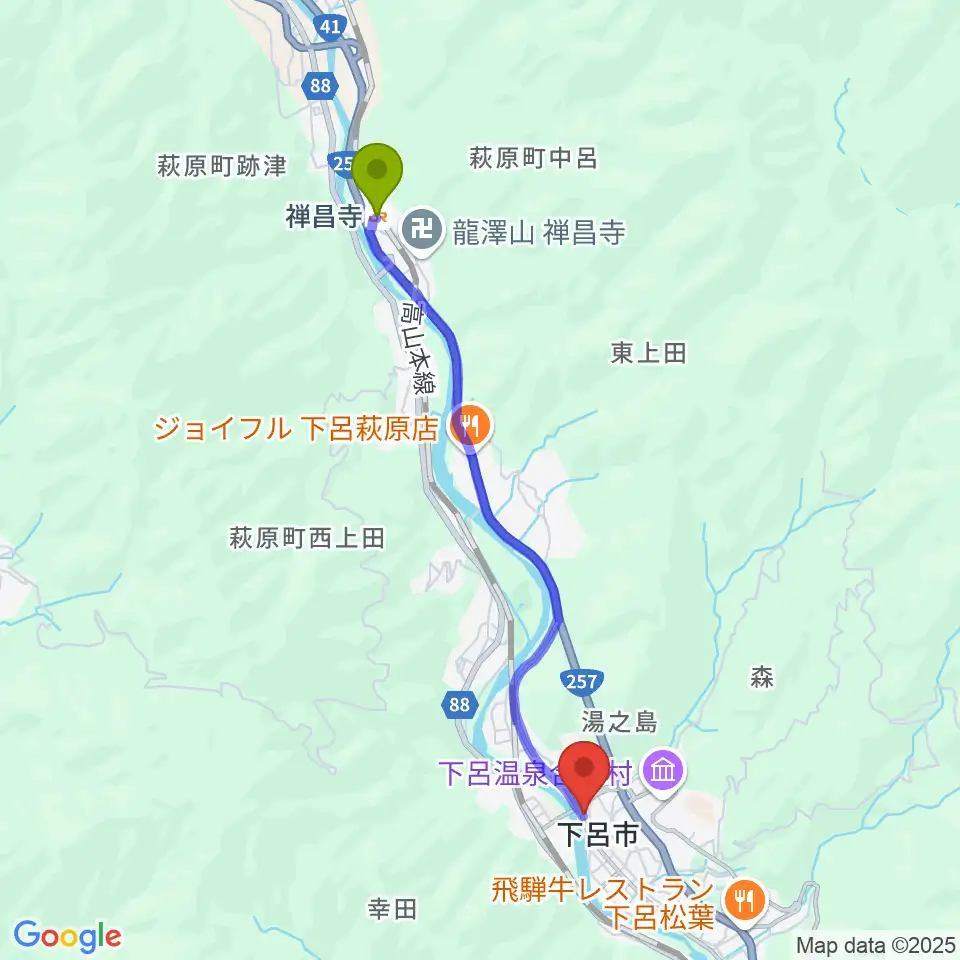 禅昌寺駅からCoo's  クマザキ楽器へのルートマップ地図