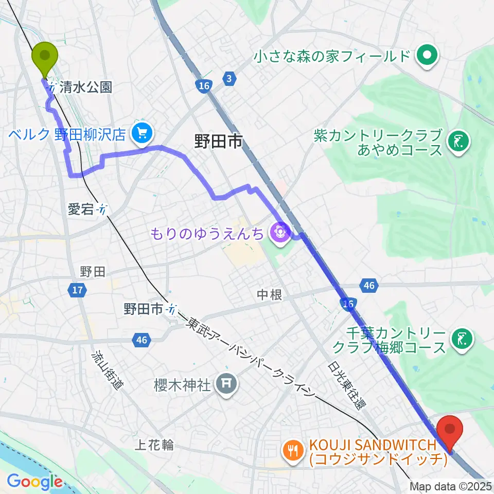 清水公園駅から株式会社ピアノプラザへのルートマップ地図