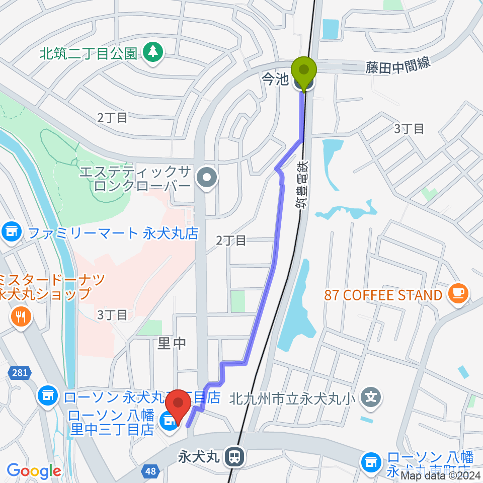 今池駅からCIU,inc. ドラムレッスンへのルートマップ地図