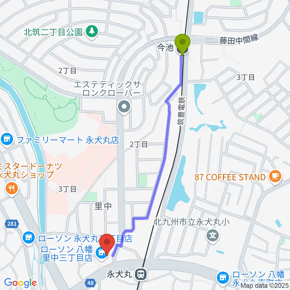 今池駅からCIU,inc. ドラムレッスンへのルートマップ地図