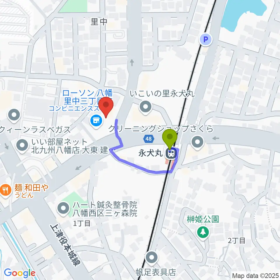 CIU,inc. ドラムレッスンの最寄駅永犬丸駅からの徒歩ルート（約2分）地図