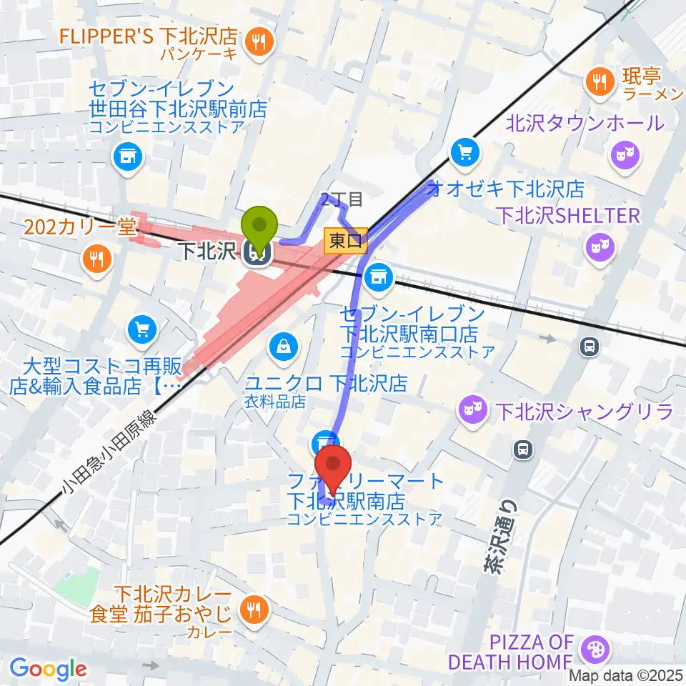 下北沢BREATHの最寄駅下北沢駅からの徒歩ルート（約3分）地図