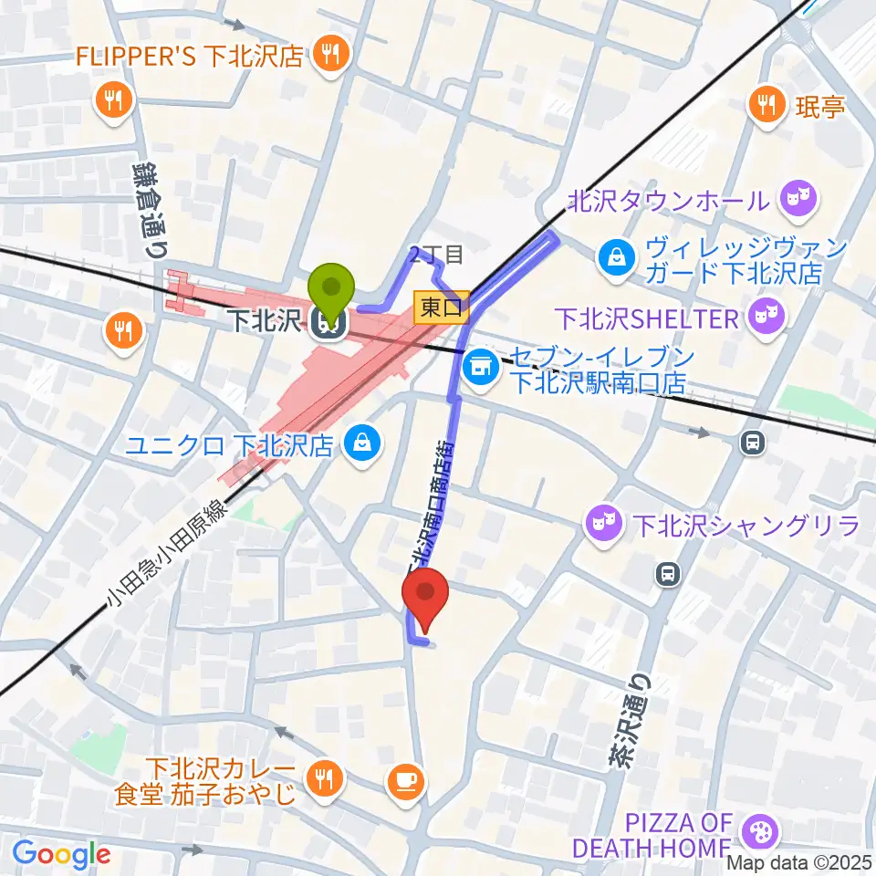 下北沢BREATHの最寄駅下北沢駅からの徒歩ルート（約3分）地図