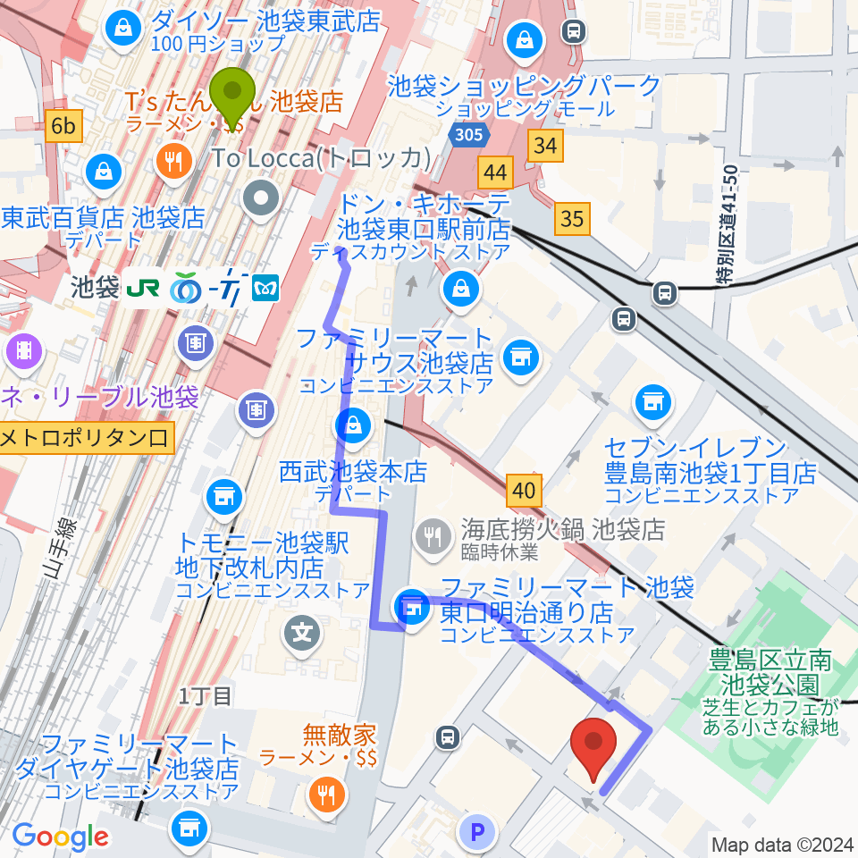 ミヤザワフルート アトリエ東京の最寄駅池袋駅からの徒歩ルート（約7分）地図