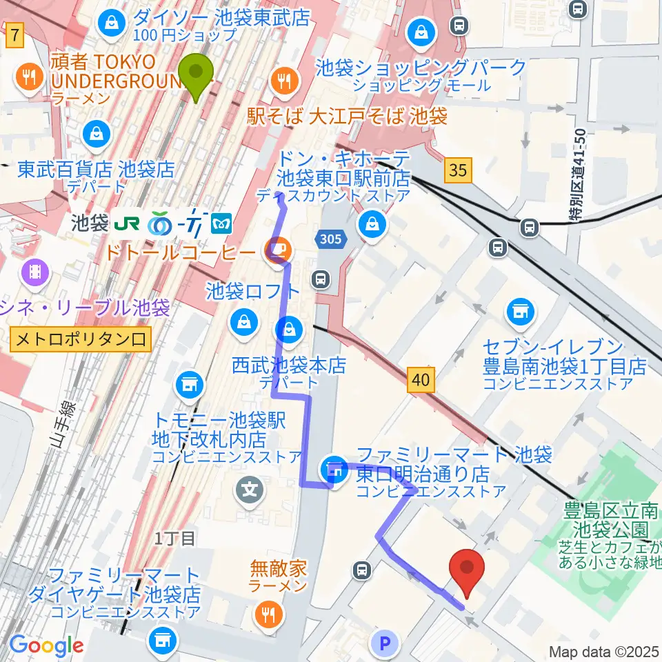 ミヤザワフルート アトリエ東京の最寄駅池袋駅からの徒歩ルート（約7分）地図