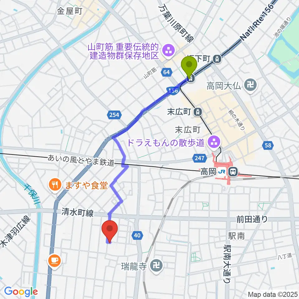 片原町駅からウィンズラボへのルートマップ地図