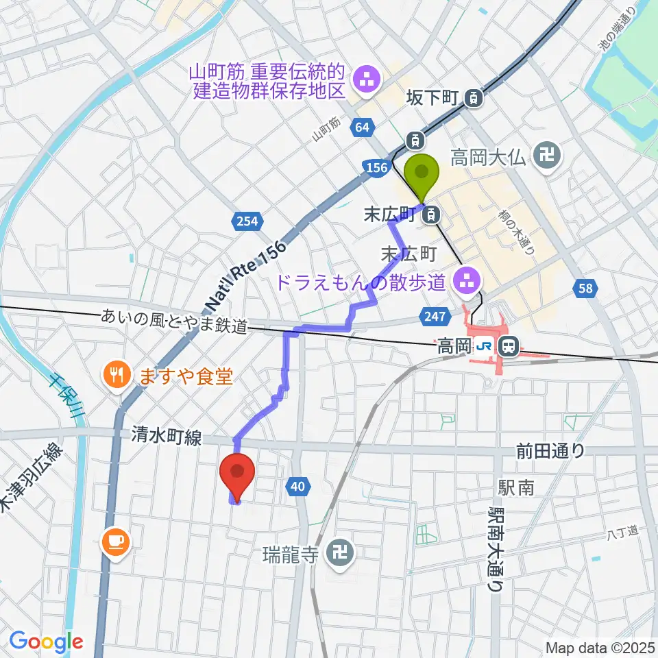末広町駅からウィンズラボへのルートマップ地図