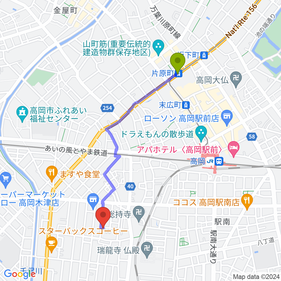 片原町駅からウィンズラボ 貸しスタジオ・Jクラブへのルートマップ地図