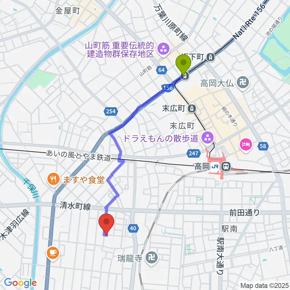 片原町駅からウィンズラボ 貸しスタジオ・Jクラブへのルートマップ地図