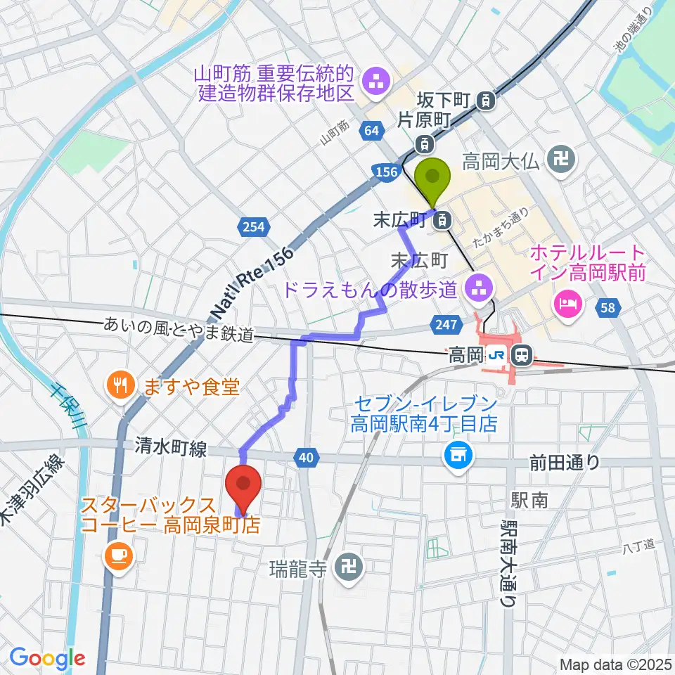 末広町駅からウィンズラボ 貸しスタジオ・Jクラブへのルートマップ地図