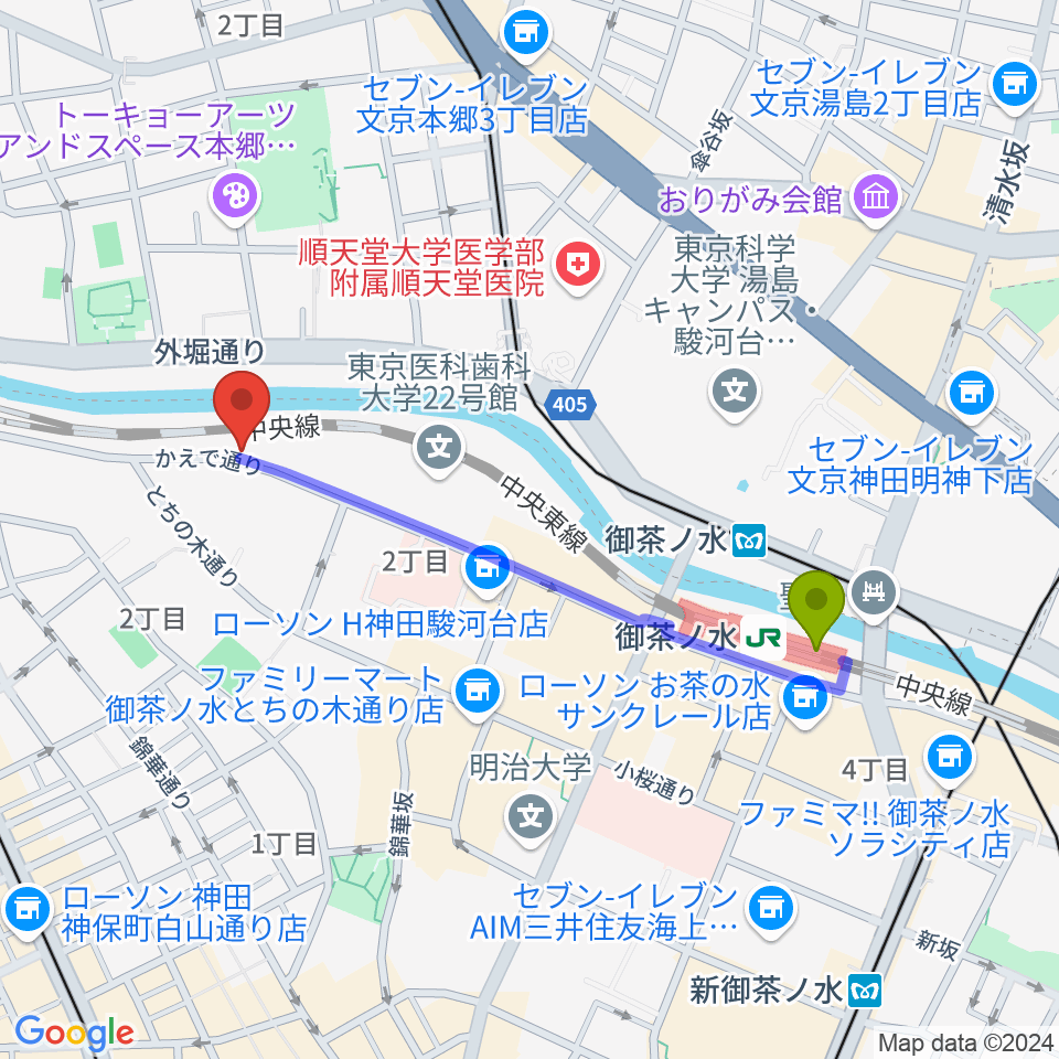 御茶ノ水駅からスズキ・メソードお茶の水センター教室へのルートマップ地図