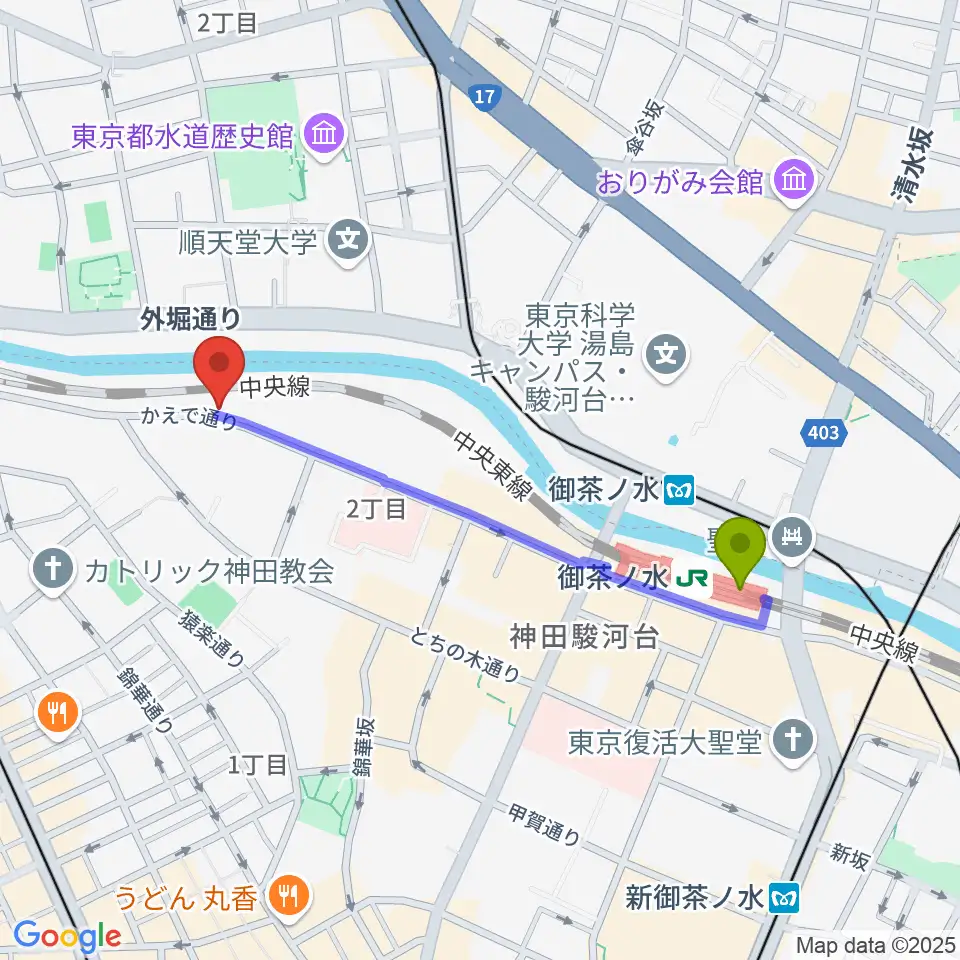 御茶ノ水駅からスズキ・メソードお茶の水センター教室へのルートマップ地図