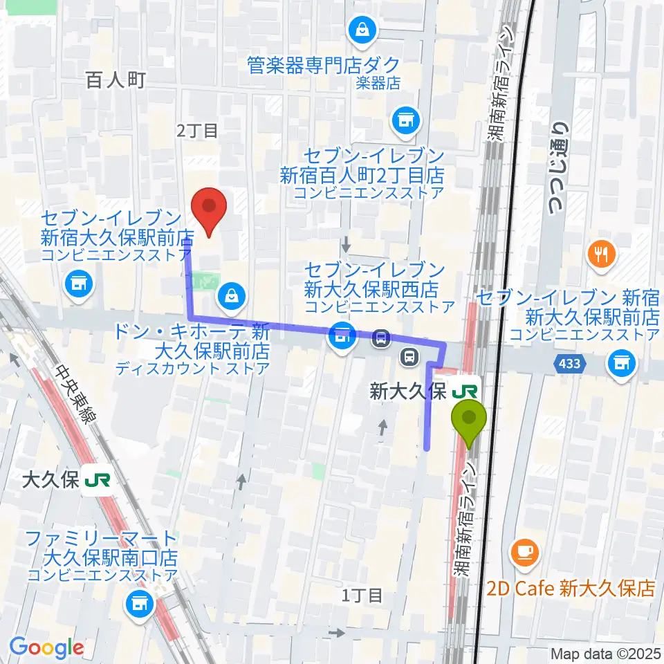 新大久保駅から株式会社グローバルへのルートマップ地図